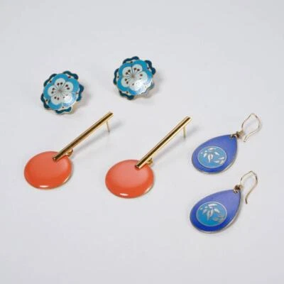 Group of Three (3) Enamel Pierced Earrings Including MMA, Signed - Image 1 of 4