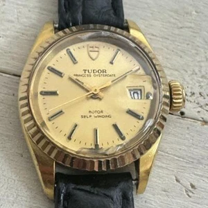 TUDOR Princess Oyster Date Automatic GP 90s Vintage Gold Dial free ship JP Japan - Picture 1 of 10