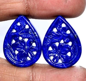 24x18 mm Natural Lapis Lazuli Handmade Carving Pair 26.62 CTS Loose Gemstones - Picture 1 of 6