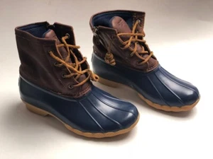 Sperry waterproof Rubber boot blue/brown size 6M closure zipper and lace-up - Picture 1 of 7