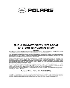 2016 POLARIS RANGER 570 2-SEAT ETX CREW Service Repair Manual 9926806 R03 CD - Picture 1 of 2