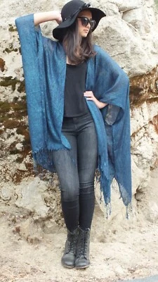 Top plumero festival kimono brillo azul metálico talla única talla grande Foto 1 de 4