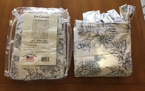 A. L. Ellis ~ 2 Pairs ~ Tab Curtain Panels 80”x84” Floral Ivory & Blue USA New! - Picture 1 of 10