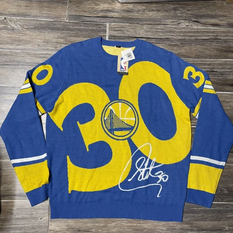 Stephen Curry #30 Golden State Warriors NBA Player Sweater Blue Yellow XL NWT Cover