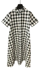 Lisa Marie Fernandez maxi Dress Size M Gingham black white Check Collared - Picture 1 of 15