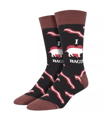 Meias masculinas Socksmith Crew I Love Bacon Pig preto novidade calçado vermelho marrom - Imagem 1 de 3