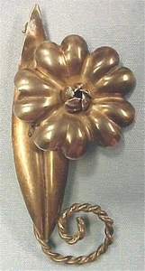 Sterling Silver Flower Pin Vintage Rope Stem Leaf 1960s Nice Condition - Picture 1 of 3