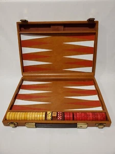 Vintage Backgammon Game In Case Red & Butterscotch Swirl Bakelite Catalin Pieces - Picture 1 of 11