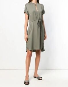 FABIANA FILIPPI Sage Green Relaxed Tie Waist Embellished Neckline Dress Size 14