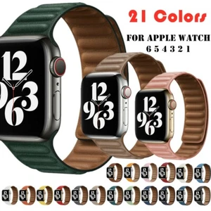 Correa de cuero de bucle magnético para Apple Watch Series 7 6 5 4 3 2 1 38 mm-45 mm - Imagen 1 de 35