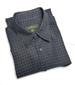 ERMENEGILDO ZEGNA Button Down Shirt Gray Plaid Italy Cotton Long Sleeves XL - Picture 1 of 14