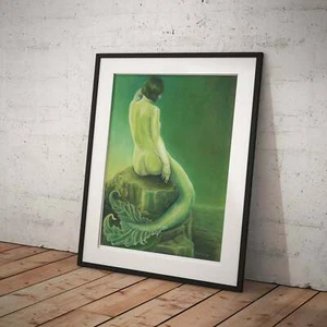 VINTAGE MERMAID FINE ART PRINT, home decor beach sea ocean poster PIN UP art - Picture 1 of 4