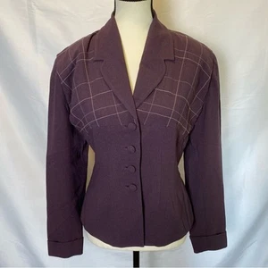 Zelda Women’s Blazer Suit Jacket Size 2 Eggplant Purple Vintage Checked Classic - Picture 1 of 13