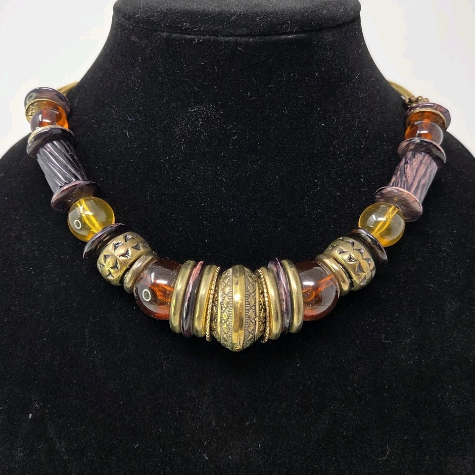 Grueso Latón Alta Calidad Tono Oro y Color Ámbar Cristal Collar 18-21" Foto 1 de 4