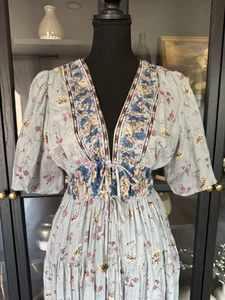 Free People LYSETTE MAXIKLEID Bluebell Kombi Boho Landhaus Kern mit Schlitz XS - Bild 1 von 18
