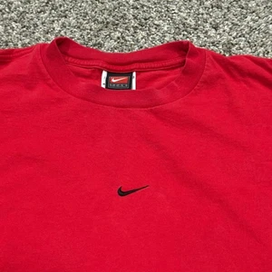 Vintage Nike Center Swoosh Team Tag Long Sleeve T Shirt Red Embroidered Mens L - Picture 1 of 7