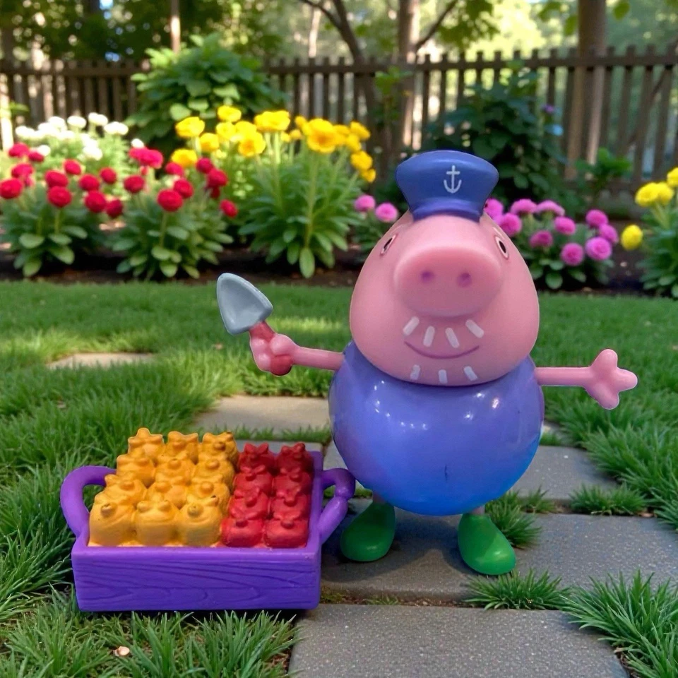 Figura de acción GC abuelo cerdo con pala y cesta de zanahoria | Figuras raras de Peppa Pig Foto 1 de 1