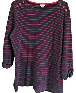 Blue and Red Heavy Knit Striped Sweater, Preppy, 3/4 Sleeve 1x Croft & Barrow T - Foto 1 di 6