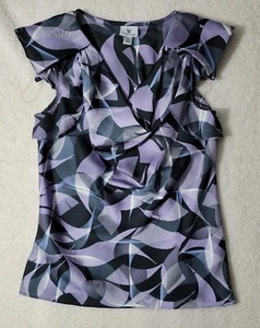 Worthington Kurzarm Oberteil Damen S Bluse Lila Wasserfallausschnitt Flatterkappe - Bild 1 von 12