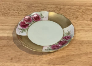 Vintage Gold Paint/Plated and Roses Saucer 6” Unknown Maker EUC - Picture 1 of 2