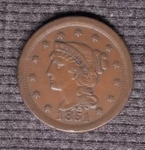 1851 Geflochtenes Haar großer Cent 1C - Bild 1 von 2