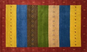 Carpet 100% Wool 200x300 CM Green Blue Gold Hand Woven Gabbeh Oriental Rug - Picture 1 of 6