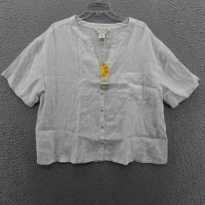 NWT C&C California Linen Button Down Boxy Top Size XL White Womens VNeck Coastal - Picture 1 of 12