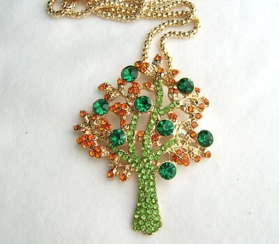 Ожерелье Betsey Johnson с оранжевыми кристаллами осенние листья зеленая яблоня золото - Изображение 1 из 4