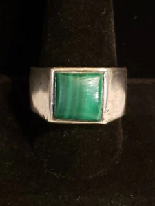 HANDCRAFTED Sterling Silver MALACHITE Mens Ring Size 12, 12mm Square, 14.8 Grams - Picture 1 of 12