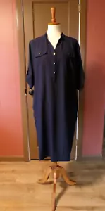 TRAVEL SMITH Damen Midikleid dunkelblau Größe L Kurzarm Knöpfe 1/3 Daunen - Bild 1 von 8