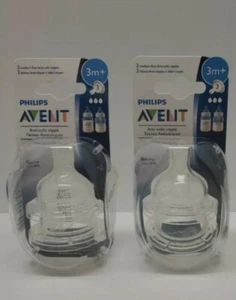 Philips AVENT Anti-Colic Nipple, Clear Medium Flow 3+ Months 2 Pks of 2 =4 total - Picture 1 of 2