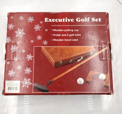 Executive Portable Practice Golf Putter Set In Wood Case Collapsible Office Set - Image 1 of 4
