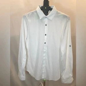 Sons Of Intrigue 100% Cotton White Striped Halfway Down Button Men’s Shirt Sz L - Picture 1 of 6