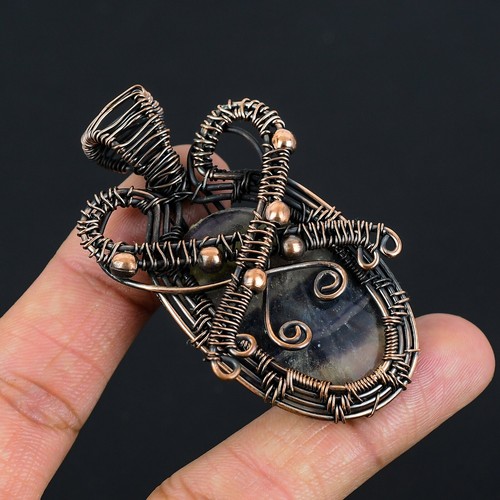 VETEMENTS Ciondolo Involucro Rame Pietra Preziosa Fluorite Fatto a Mano Gioielli Filo Involucro Rame Regalo Per Lei