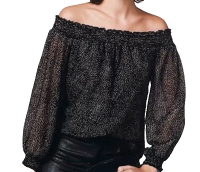 Новый с Ярлыками WHBM женщин со сборками с плеча блузка размер большой черный чистый горошек новый - Изображение 1 из 4