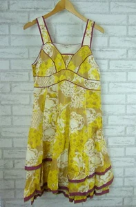 DP Jeans womens a-line dress 44 yellow brown maroon floral print boho hippie - Picture 1 of 3