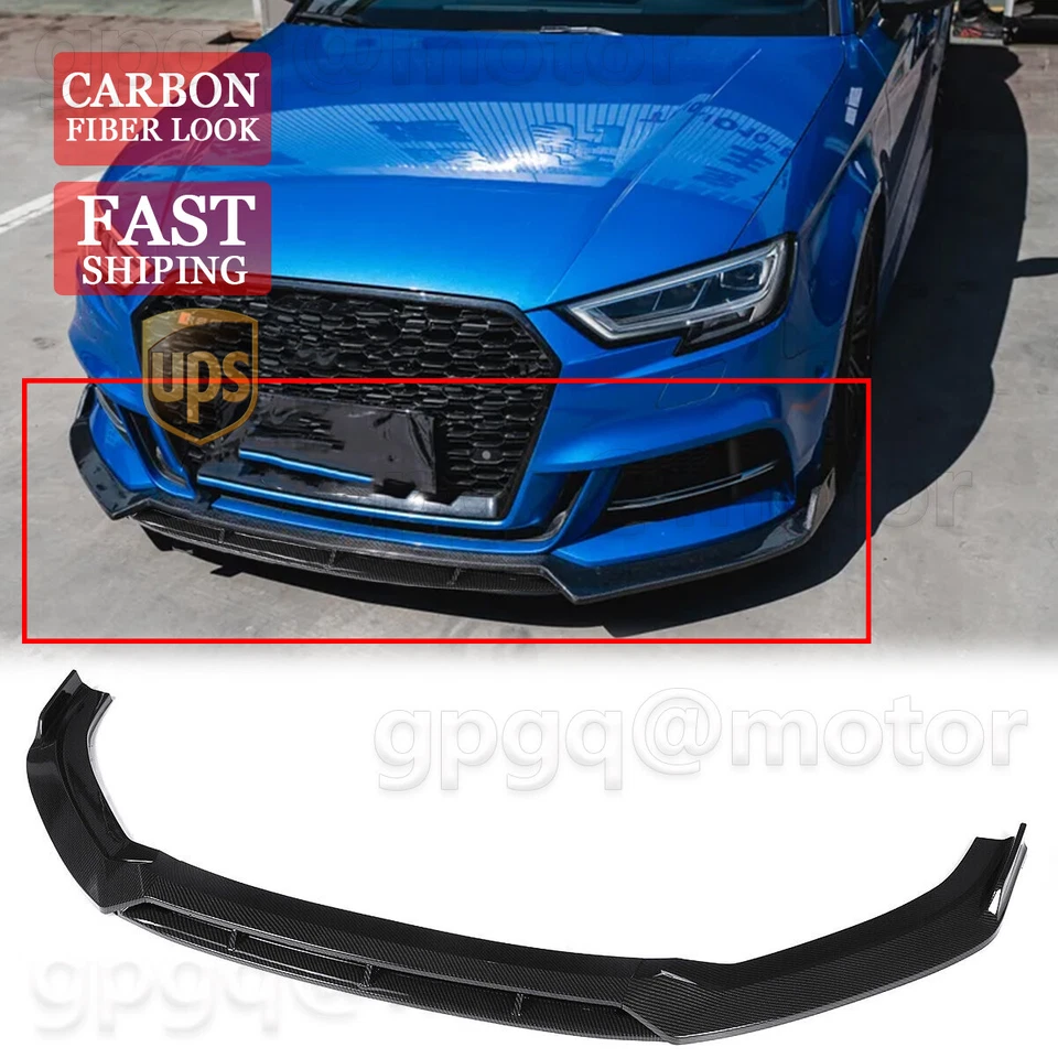 For Audi A3 & S3 2017-2020 Carbon Fiber V Style 4x Front Bumper Lip Splitter Kit - Image 1 of 4