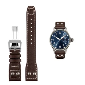 21 22mm Schwarz Leder Uhrenarmband Band Made For IWC Big Pilot Aviation Braun NEU - Bild 1 von 22