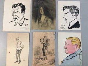 Lot Drawing Portrait Ink Lavis Charcoal 6 On Paper Xixth Early 20th to Identify - Picture 1 of 10
