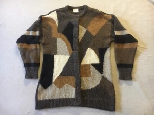 Vintage Sixth Sense C&A,Mohair(50%)Mix-Geometric Brown-Long-Cardigan Coatigan. M - Picture 1 of 11