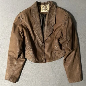 Global Identity G-III Women’s Leather Bomber Biker Jacket Coat Vintage Brown Med - Picture 1 of 9
