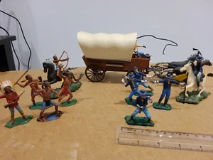 60s Dulcop Toys Wild West Wagon US 7th CAVALRY INDIANS Wheeled Horses Timpo Era - Picture 1 of 21