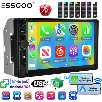 Doppio 2 DIN 7" Autoradio Bluetooth Apple Carplay FM USB AUX-IN TF EQ HD Screen - Immagine 1 di 4