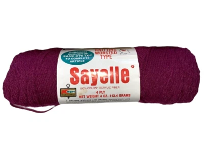 Sayelle Yarn 9776 Burgundy Plum Color 4 oz 4 ply 100% Orlon Acrylic Worsted - Image 1 of 2