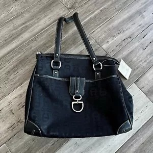 NUOVA borsa a tracolla Etienne Aigner nera monogramma borsa tessuto pelle - Foto 1 di 12