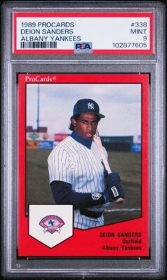 1989 ProCards DEION SANDERS Albany Yankees RC Rookie 338 Minor League PSA 9 - Image 1 of 2