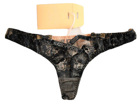 AGENT PROVOCATEUR SOIREE Lingerie *ADELIA* Black Lace SEQUIN THONG Panties 2/S