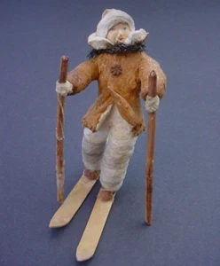 Antique Cotton Christmas Ornament Boy on Skis - Picture 1 of 4