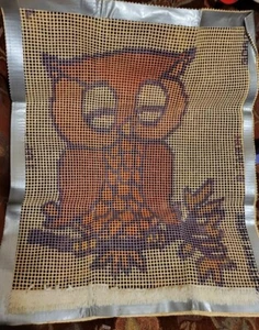 Vtg Caron Sleeping Owl Latch Hook Rug Canvas 24 x 30 - Picture 1 of 1