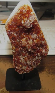 LG. POLISHED VERY DARK CITRINE  CRYSTAL CLUSTER GEODE F/ BRAZIL  W/ STEEL STAND - Picture 1 of 5